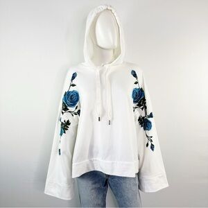 Margaret O’Leary White Embroidered Hooded Sweatshirt Size XS/S Oversized Boho